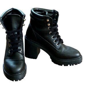 Zara Women's Chunky Heel Moto Combat Midcalf‎ Boot SZ: 37 US: 6.5-7